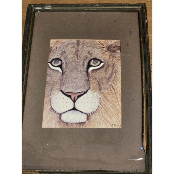 Framed Art Signed By K TROWER, Lion & Cheetah Vintage 70s 80s - Picture 3 of 13